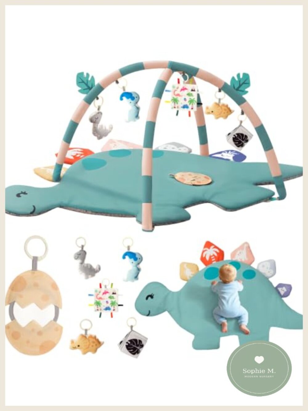 Dinosaur Tummy Time Mat Baby Play Gym 6 Toys Sensory Motor Skills